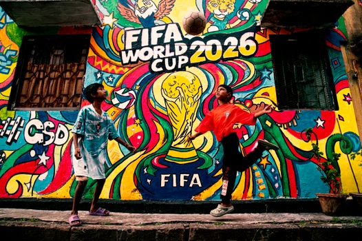 Scorebord met stand fifa wk 2026 en groepsstanden in een sportcafé in Denieuws
